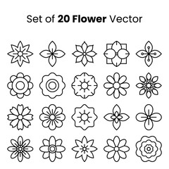 Set of 20 Flower Vector. Basic Flower Line Art Vector. Outline Flower Vector. High Quality Vector Illustration