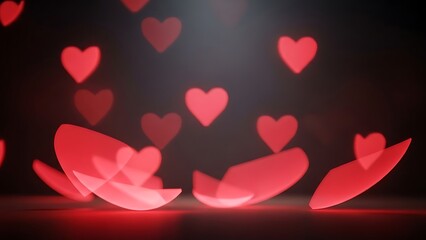 Floating Red Hearts on Reflective Surface