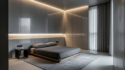Sleek Minimalist Bedroom with Ambient Lighting