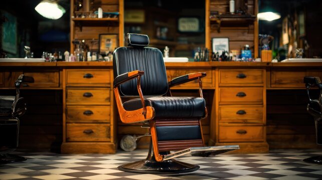 Professional barber shop interior featuring a single classic chair and clean station with tools. lifestyle magazines. - Powered by Adobe