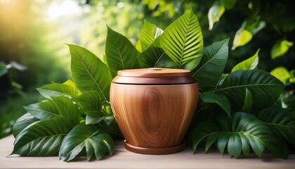 Green tea leaves with wooden pot 