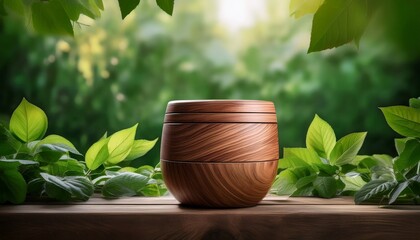 Pot in the garden with basil leaves