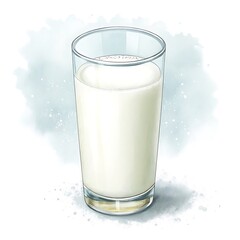 Glass of Milk on White Background with Blue Watercolor