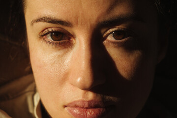 Tender facial shot capturing mood and introspection in film style