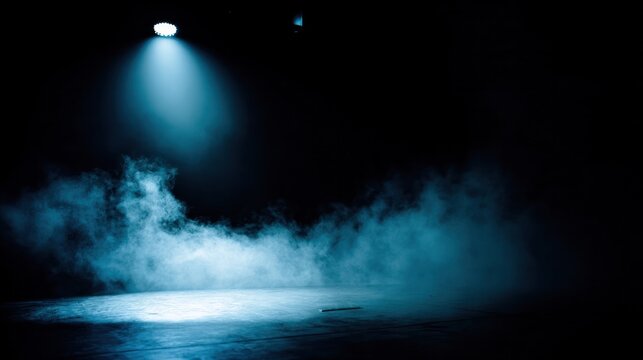 Dramatic stage lighting with smoke effects and a single spotlight. event programs, museum guides, designed for cultural heritage projects and event programs, preserves heritage.