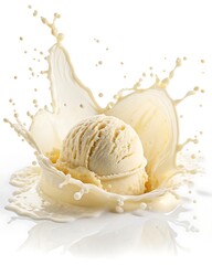 Vanilla Ice Cream Splashing with Milk