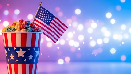 Obraz premium American Popcorn Bucket with Flag on Patriotic Background
