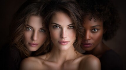 In a beautifully lit studio, three unique models stand close together, radiating confidence and style. Each one highlights their own distinct beauty and individuality, creating a harmonious blend
