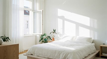 Bright and Airy Bedroom with Natural Light Interior Design Minimalist Home Decor. Concept featuring bedroom, natural light, interior design, minimalist, home decor.