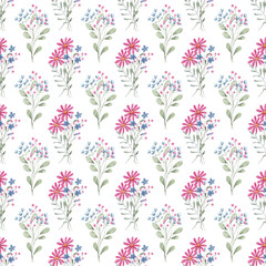 Seamless pattern with wildflowers, repeating paper, background.. Floral backdrop for textile, fabric, wallpaper. Hand drawn flowers.