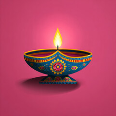 Traditional Diwali Diya with Floral Ornament
