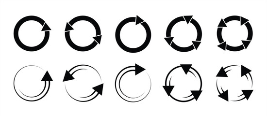 circular arrow icon set, contains refresh, rotate, reload, repeat and more symbols, recycle symbol vector illustration.