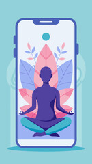 Meditation or yoga app interface on smartphone screen with person in lotus pose
