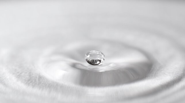 Water droplet transforming from cloudy to clear, macro detail on plain background. STEM education sheets, lab safety posters, designed for biotech research communications.