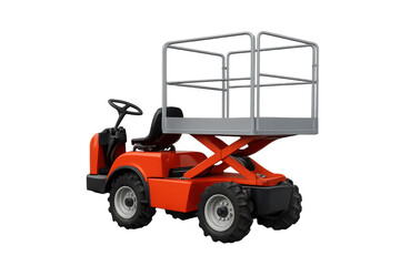 Naklejka premium Orange agricultural orchard platform scissor lift on transparent background