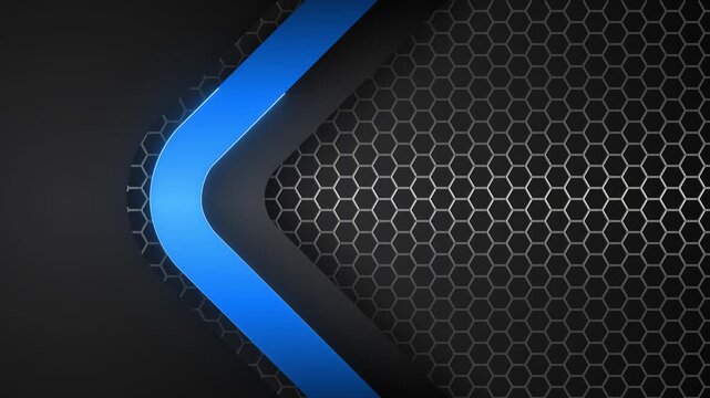 Blue glowing arrow on metallic hexagon background