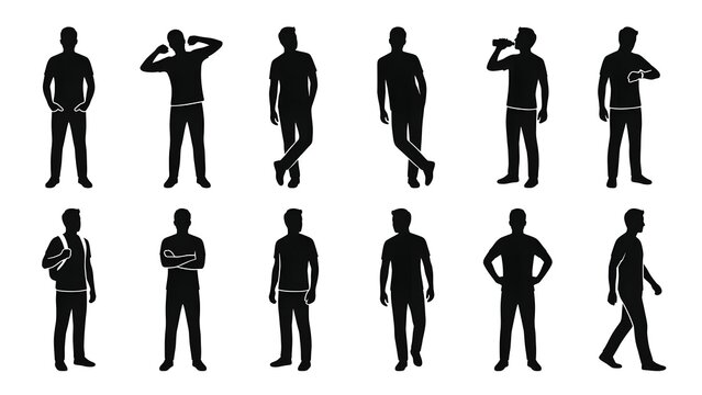 Smart Casual Men Standing in Confident and Relaxed Poses Vector Icons Set