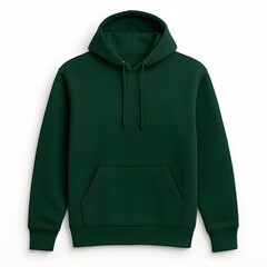 Plain Dark Green Hoodie with Kangaroo Pocket, Isolated on White Background, Front View, Copy Space