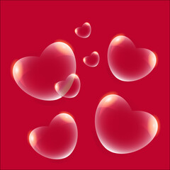 Valentine's Day greeting card with 4 red hearts on red background