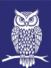 White Stylized Owl Vector Illustration Perched on a Branch