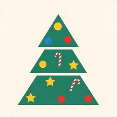 Fototapeta premium Geometric Christmas tree graphic with colorful ornaments on white background