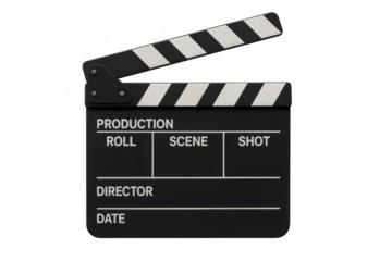 Clapperboard for film production, cinema, movie, media, and video content creating. Movie industry equipment