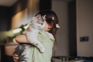 Comfortable atmosphere featuring girl and her tranquil pet