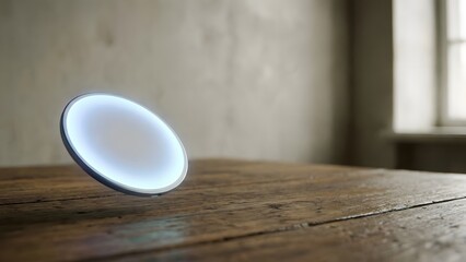 White Frisbee on Wooden Table Near Window.