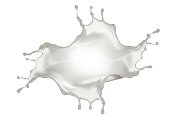 Dynamic white milk liquid splash with flying droplets on a transparent background