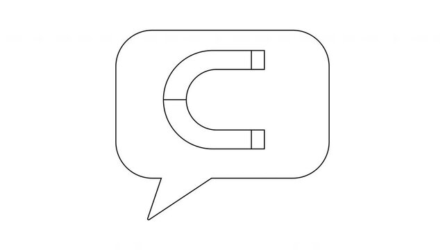 Magnetshaped icon inside a speech bubble with clean black outlines against a white background
