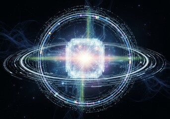 Obraz premium A fantasy art visualization of virtual fractal realms where light energy and motion create a glowing pattern of technology and space