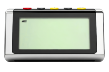 Vintage electronic pager device with blank green screen on a transparent background