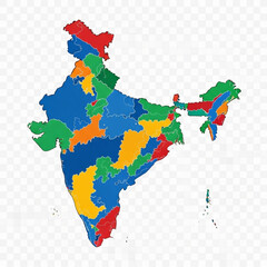 Obraz premium Colorful map of India divided into states political geography illustration for travel and business isolated on transparent background