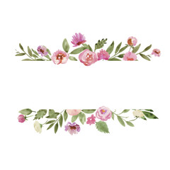 Elegant watercolor pink floral borders, hand painted flower frame