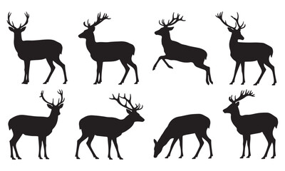 Naklejka premium Deer silhouettes in various poses on white background Vector Art