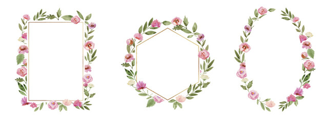 Romantic watercolor floral  frame set
