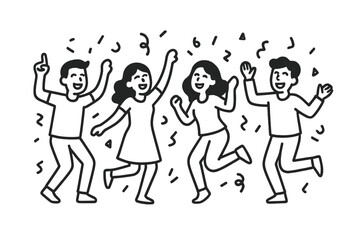 Happy people dancing and celebrating with confetti