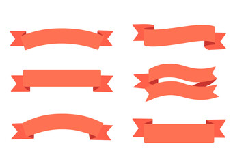 Set of six glowing orange ribbon banners on a dark background
