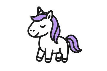 Fototapeta premium Cute cartoon unicorn with purple mane and tail