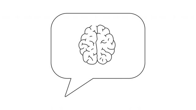 A brain is shown inside a speech bubble