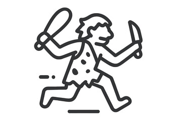 Caveman running with club and knife icon