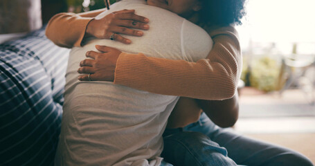 House, hug and couple on couch, love and bonding together with support, trust and relationship....