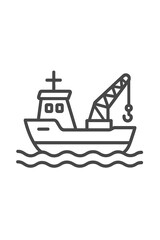 Obraz premium Outline icon of a crane boat on waves