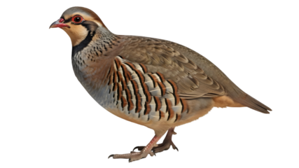 Grey francolin bird standing on black background