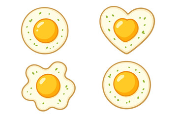 Fototapeta premium Four different cartoon fried eggs on a golden background