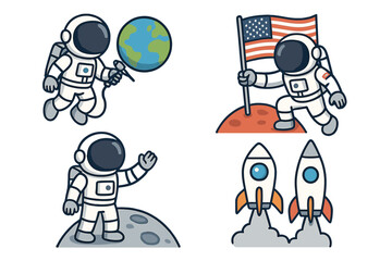 Fototapeta premium Cute Astronauts and Rockets in Space