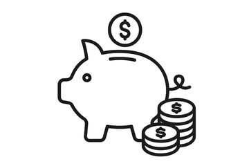 Obraz premium Piggy Bank and Coins Icon