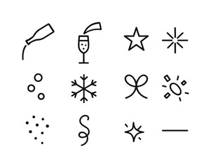 Champagne Celebration Icons. Champagne stream moment. Line outline icon set of Champagne stream moment: bottle