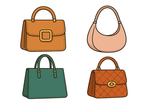 Four cartoon handbags in different colors