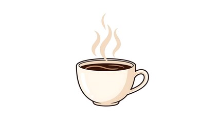 Obraz premium A simple, hand-drawn illustration of a steaming hot coffee cup on a plain white background with a minimalist style.